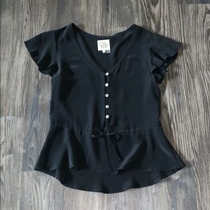Chaser Black Crepe Silk Short Sleeve Blouse